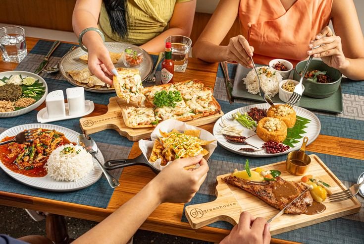 Shared dining and abundant food styling reference