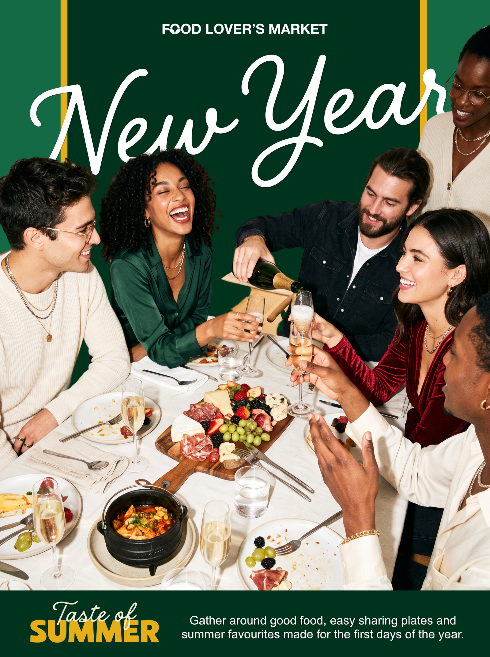 New Year Taste of Summer campaign poster with a celebratory table