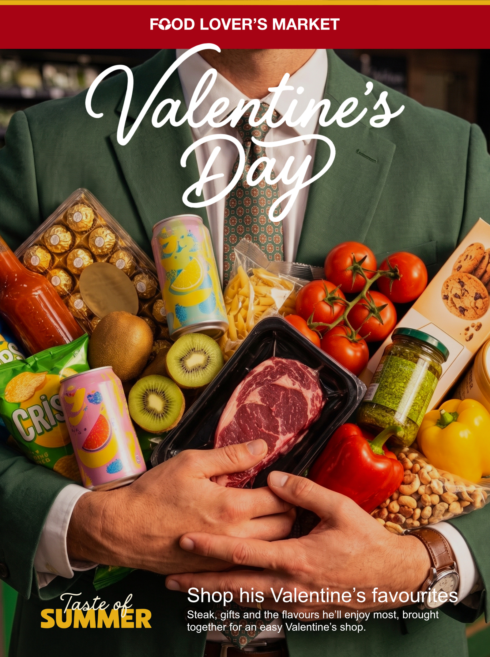 Food Lover’s Market Valentine’s Day portrait campaign featuring favourites for him