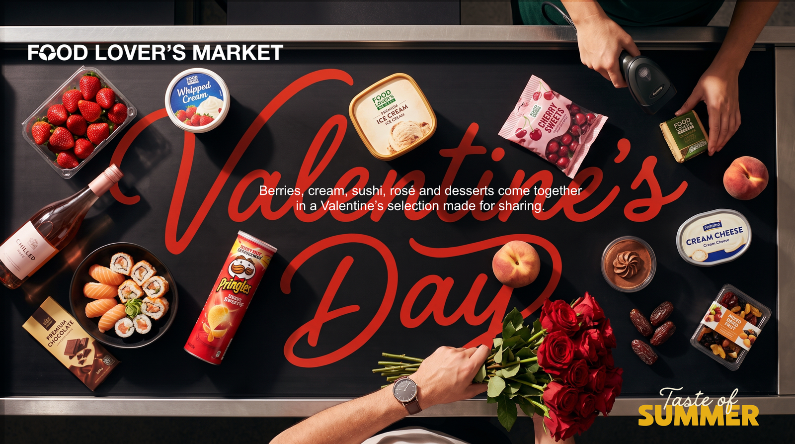 Valentine’s Day conveyor-belt campaign featuring a selection for her
