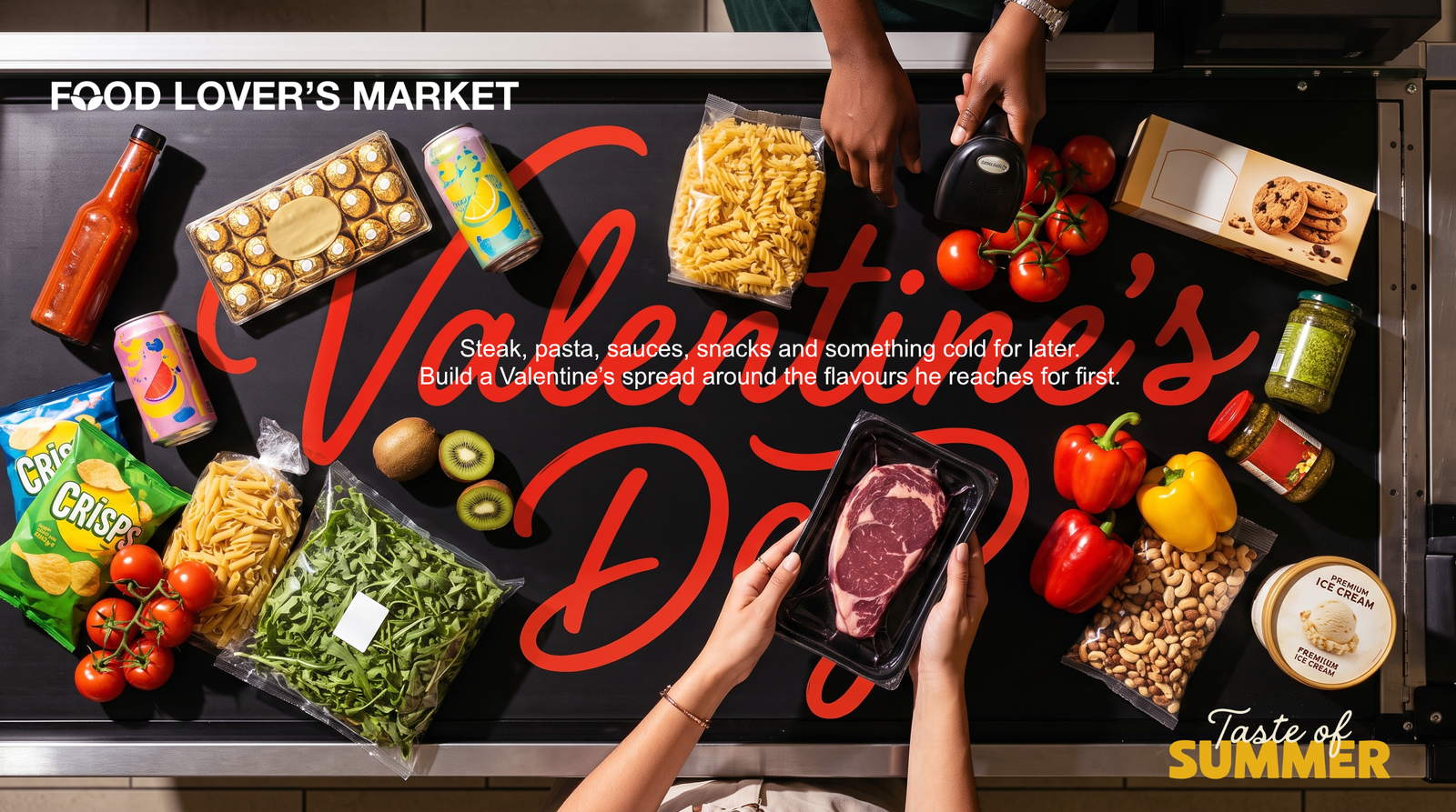 Valentine’s Day conveyor-belt campaign featuring a selection for him